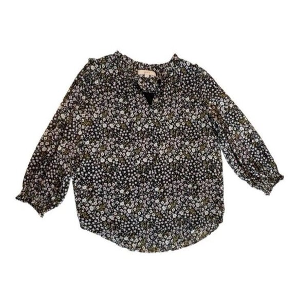 LOFT Womens Plus Size 20 Black Floral Chiffon Blouse Whimsigoth Fairy - Picture 2 of 9